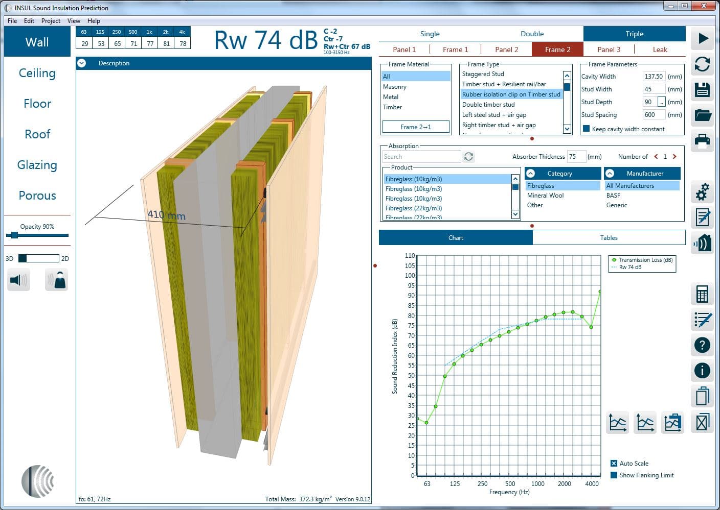 Screenshot of acoustics measurement and design software